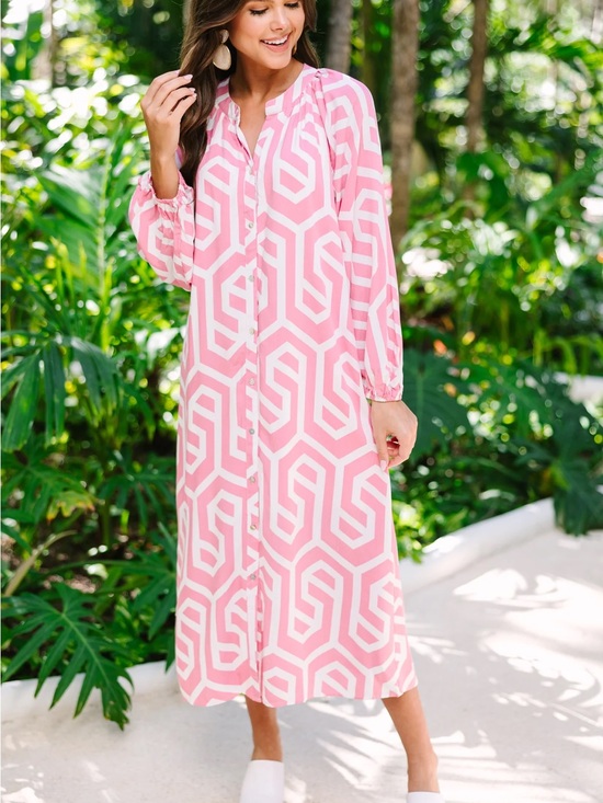 SSYS Dresses & Skirts - SSYS You've Got The Idea Pink Geometric Midi Dress  Medium 100% Cotton